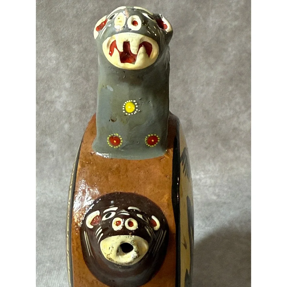 Vintage Peruvian Chicha‎ Jug Cusco Jaguar Pitcher Vessel Folk Art South American